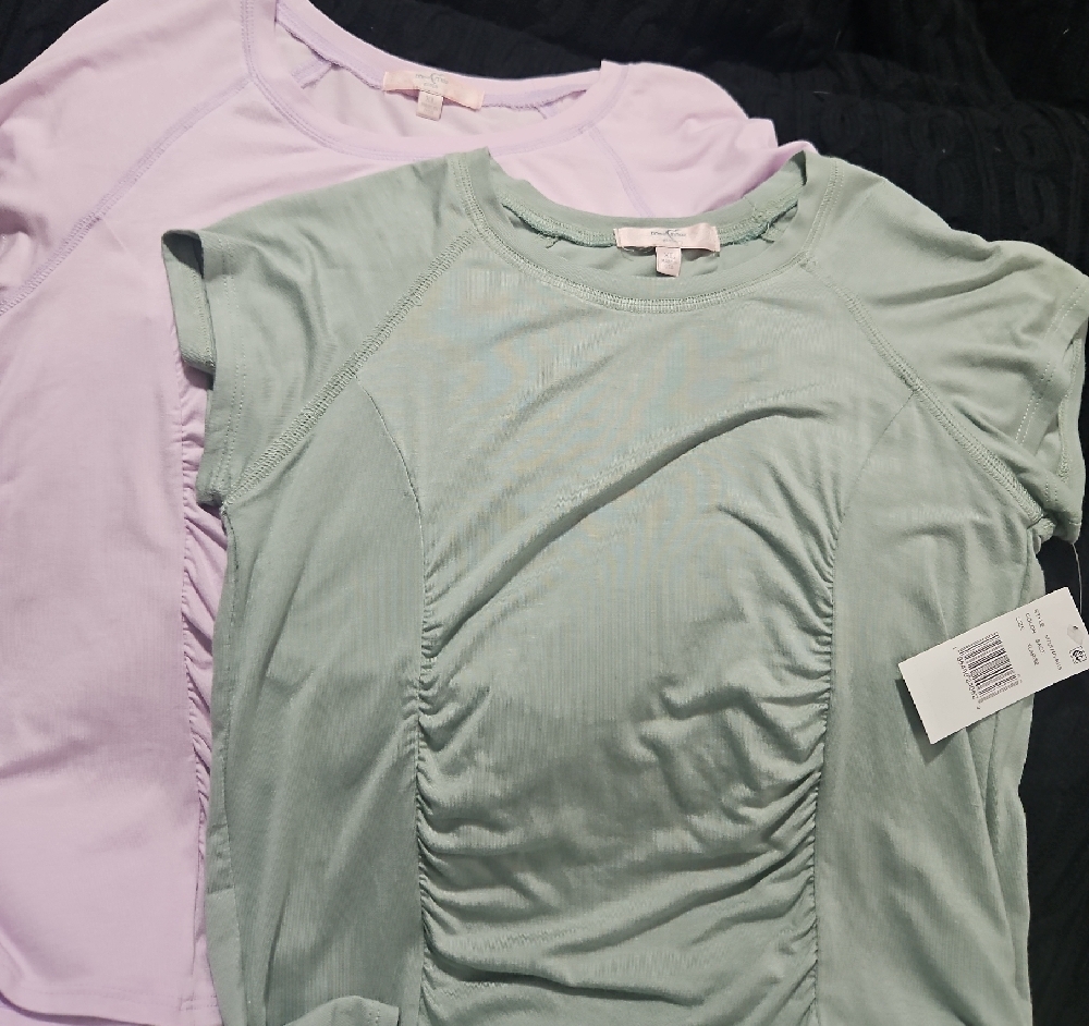 Moa Moa Green and Purple Ruched Short Sleeve T-Shirts